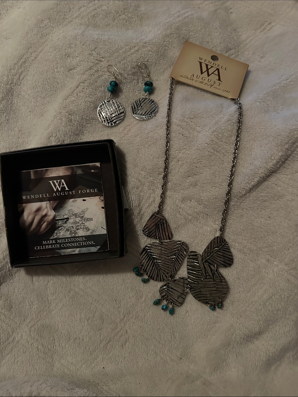 Wendell August Forge Silver Tone Necklace with Turquoise Accents
